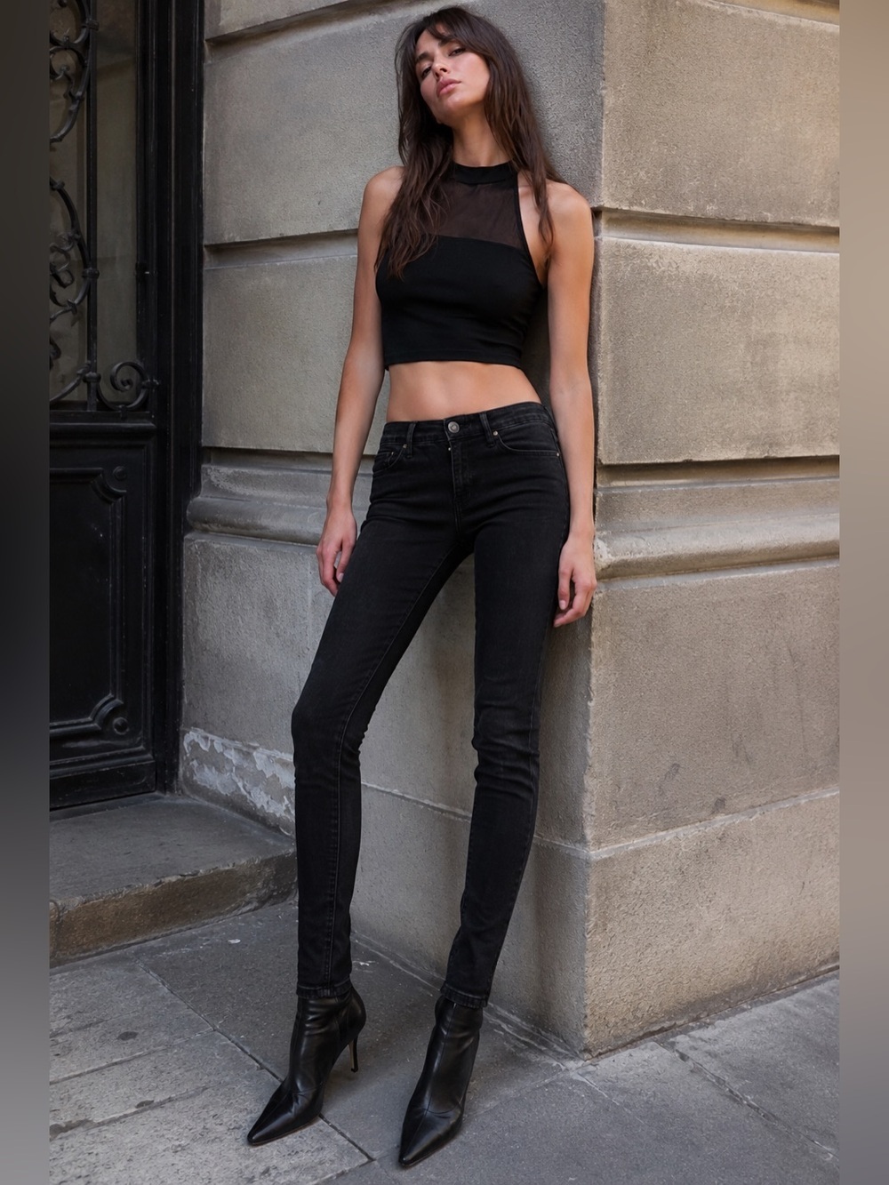 River Island Molly Black Stretch Skinny Jeans US 2 XS Ankle Y2K Indie Sleaze